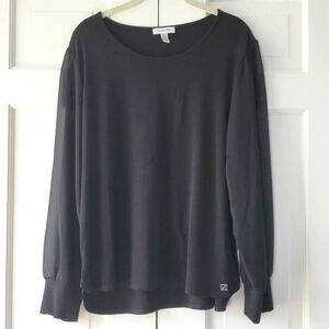 CALVIN KLEIN BLACK SHEER PUFF SLEEVE KNIT TOP SIZE LARGE MINIMALIST CAPSULE